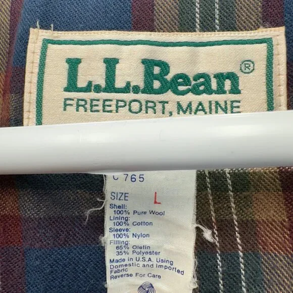 Vintage 80s LL Bean Plaid Lined Wool Bomber Jacket Coat Mens Size Large Red READ - Picture 6 of 16